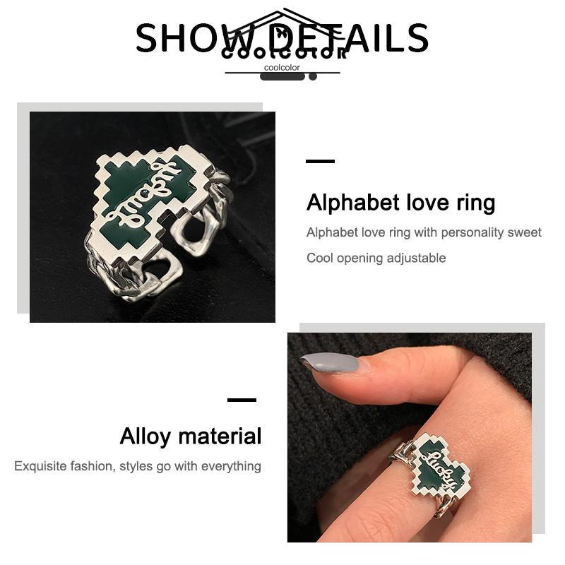 COD❤️Cincin Huruf Jatuh Minyak Cinta Cinta Halus Berlapis Perak Perempuan Retro Elegan Cahaya Mewah Cincin Terbuka- cl