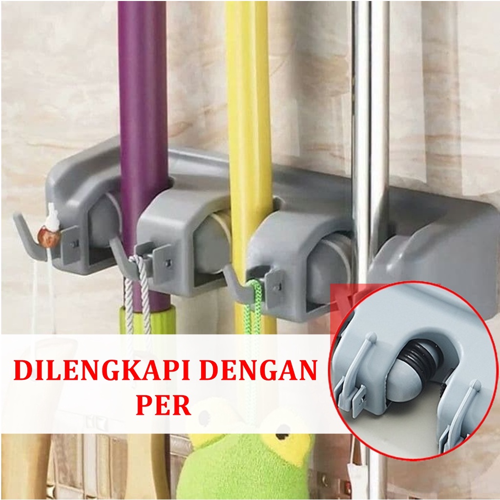 Gantungan sapu alat pel dengan hook 3 slot magic mop holder M692