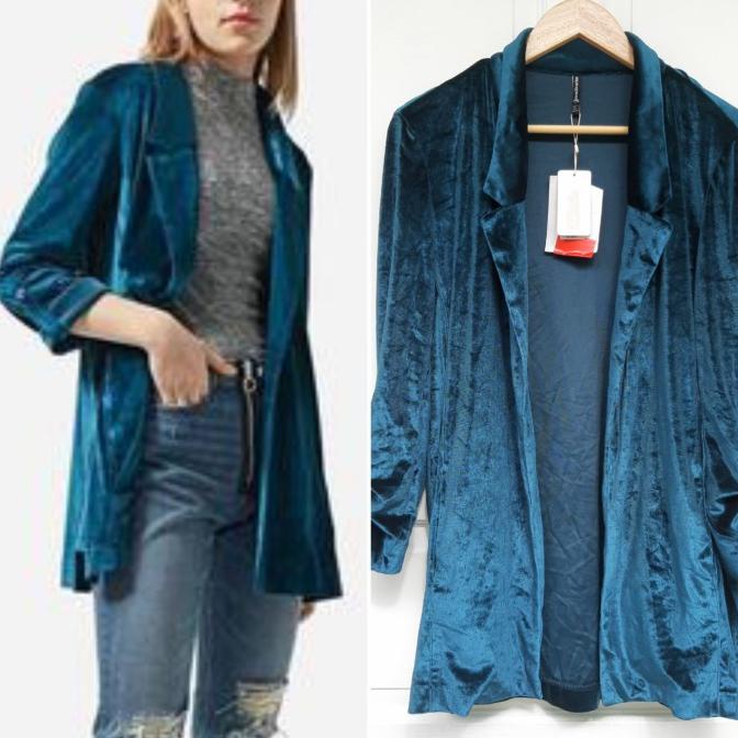 Blazer Stradivarius Velvet Blazer Green Baru Asli Original Terbaru