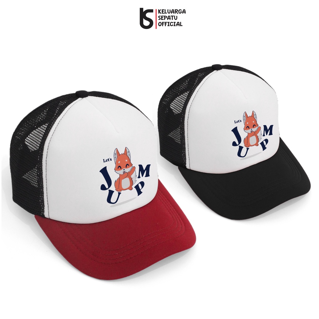 TOPI ANAK LUCU TOPI CEWE COWO TOPI TRUCKER ANAK SABLON MOTIF JUMP FOX ORIGINAL DISTRO