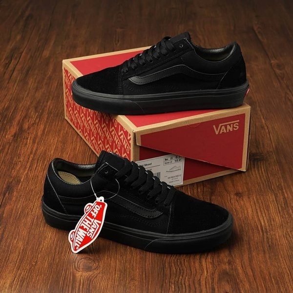 ROMO SEPATU VANS OLDSKOOL 36-43 PREMIUM SNEAKERS OLDSCHOOL PRIA WANITA SEPATU FULL BLACK (VANS GARIS)