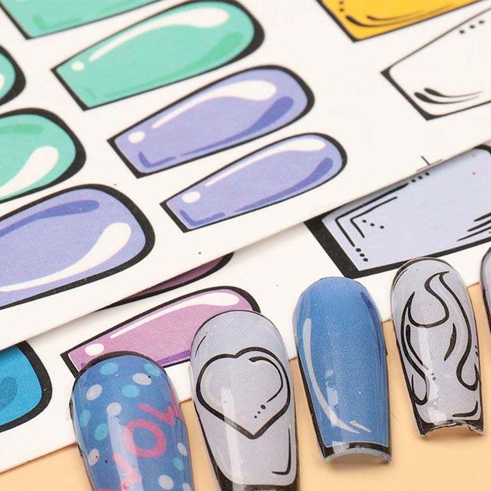 Mxbeauty Stiker Kuku Komik Wanita Perekat Diri Api Api Api Api Cinta Hati Semu Stiker Stereo Penuh Penutup Dekorasi Nail Art