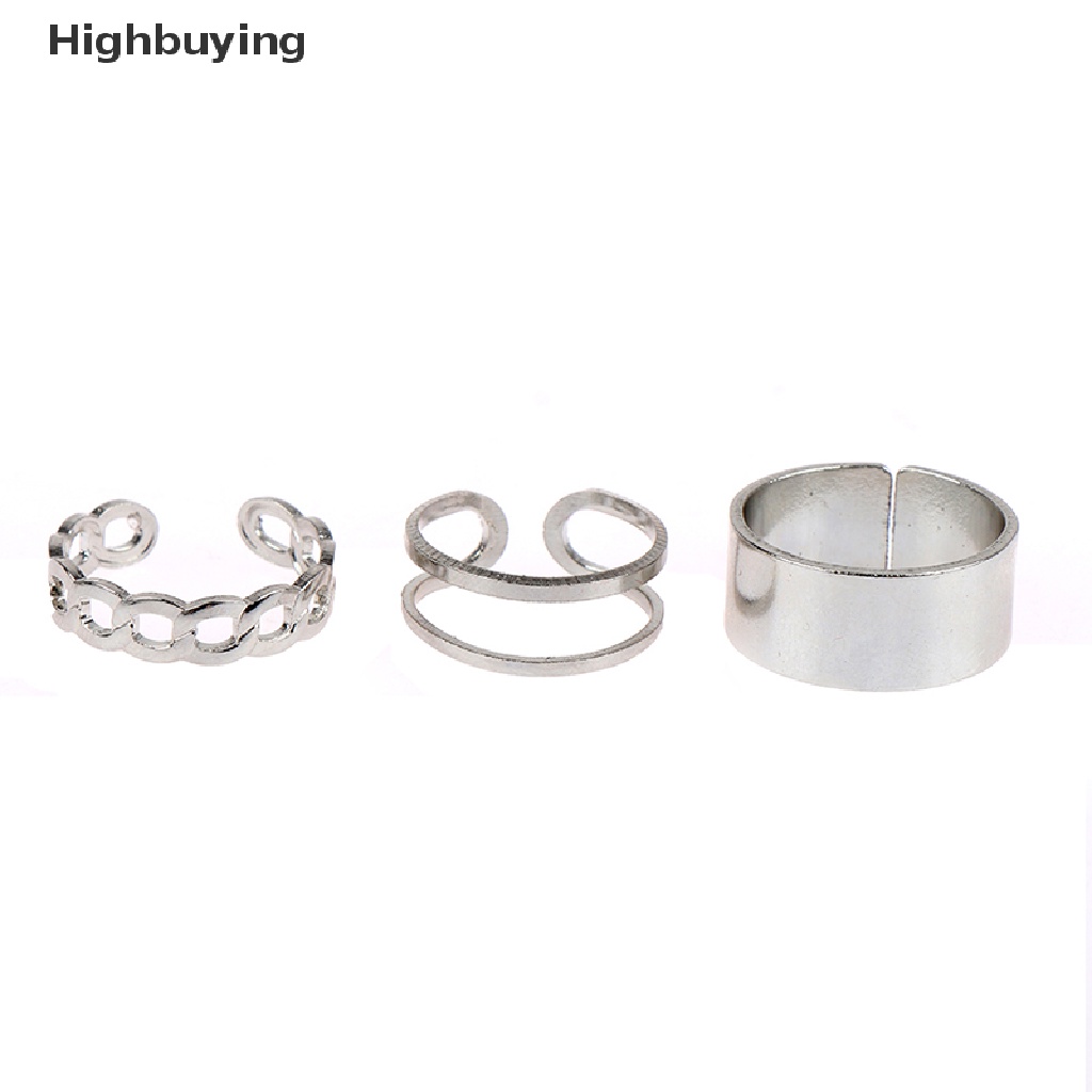 Hbid Hip Hop Hollow Out Resizable Rings Set Untuk Punk Tekuk Logam Tembaga Cincin Bulat Glory