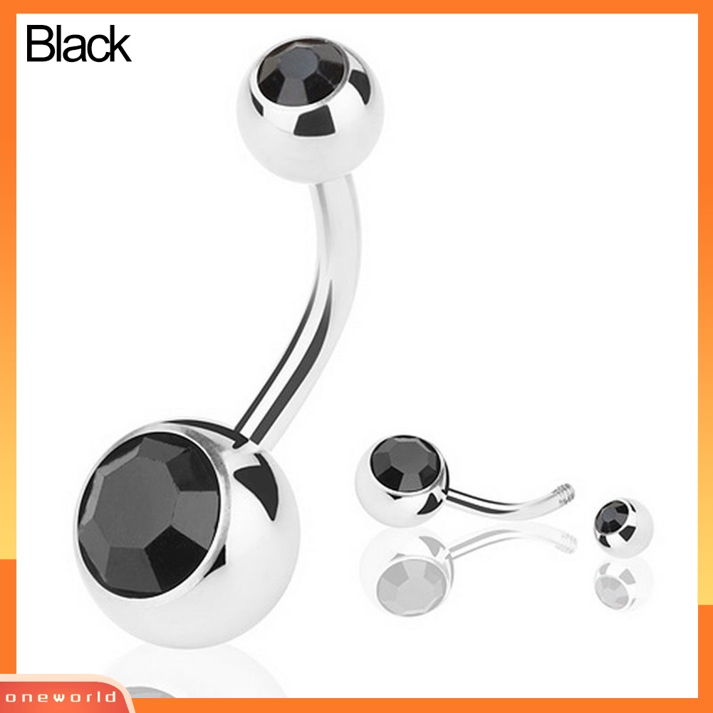 [oneworld] Cincin Pusar Stainless Steel Berlian Imitasi Belly Button Ring Bar Piercing Perhiasan