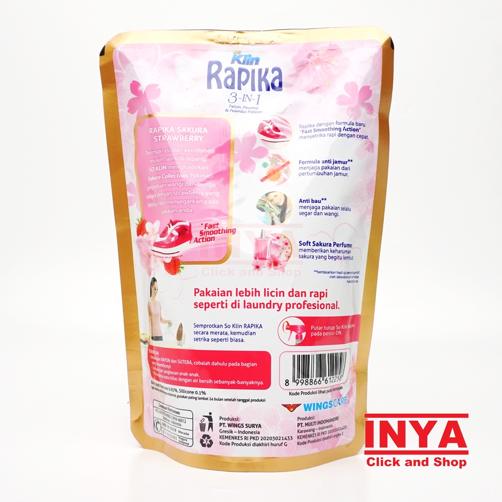 RAPIKA SOKLIN 3in1 ANTI BAU SAKURA STRAWBERRY 400ml REFILL - Pelicin Pakaian