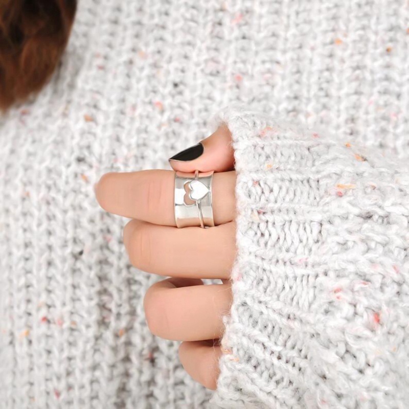 Retro Kreatif Indah Peach Hati Berongga Jahitan Cincin Berputar Untuk Wanita Sederhana Warna Silver Finger Ring Perhiasan Pesta
