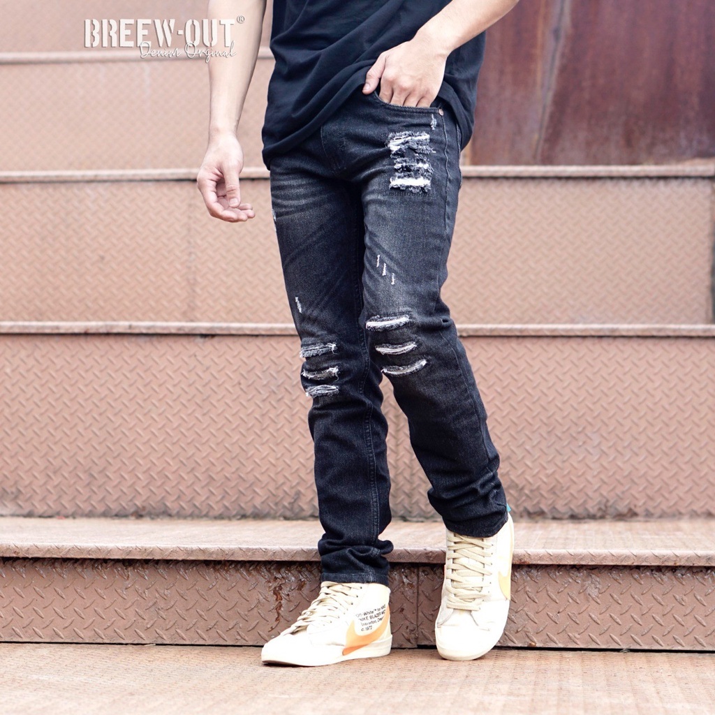 GEVAR Celana Jeans Scrub Ripped Sobek Pria Terbaru Bisa Cod&quot;
