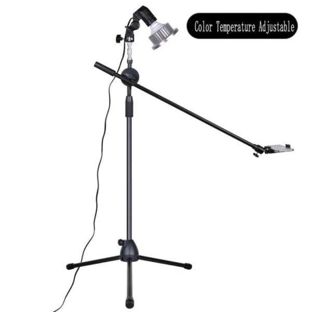 Tripod Stand Lampu Dengan Smartphone Boom Arm Dan LED Light Adjustable