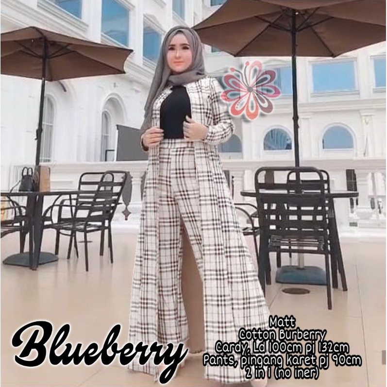 chm Set Blueberry 2in1 blouse celana setelan pakaian muslim wanita