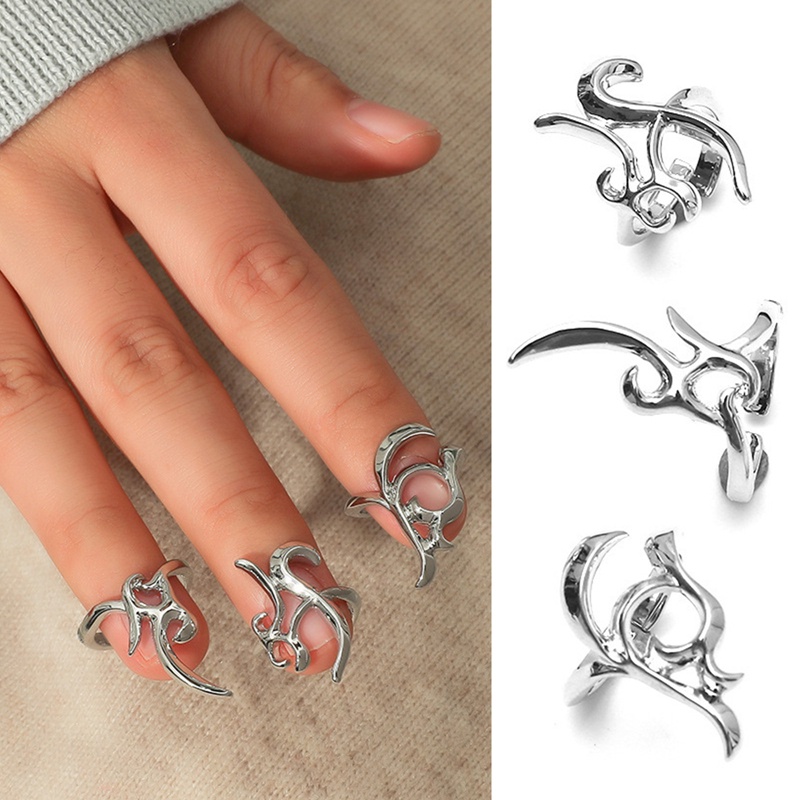 3pcs/set Punk Pembukaan Tidak Berlebihan Harian Ujung Jari Pelindung Kuku Cincin Set Untuk Wanita Perhiasan Pesta