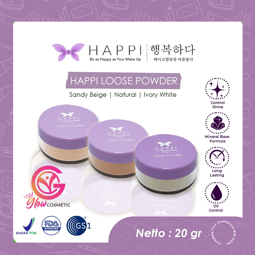 LOOSE POWDER HAPPI, HAPPI COSMETICS LOOSE POWDER, POWDERY, FULL COVERAGE