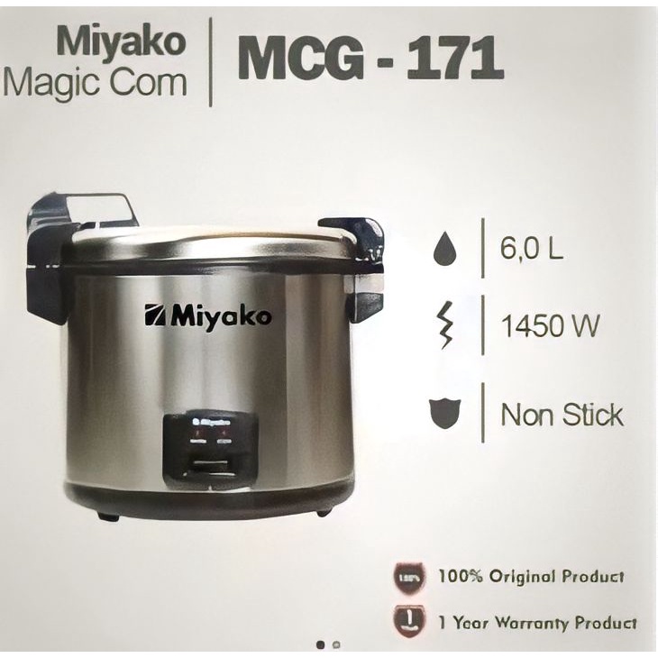 Miyako Rice Cooker Magic Com 6 Liter Jumbo Stainless MCG-171 MCG 171