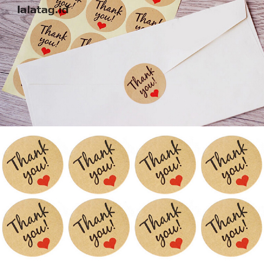 [lalatag] 60pcs Kertas Kraft Love Hati &quot;Thank You&quot; Stiker Hias Baking Sealing Pasta [ID]