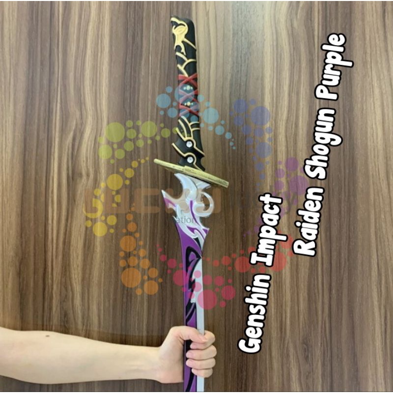Mainan pedang kayu Raiden shogun pruple anime cosplay Genshin Impact