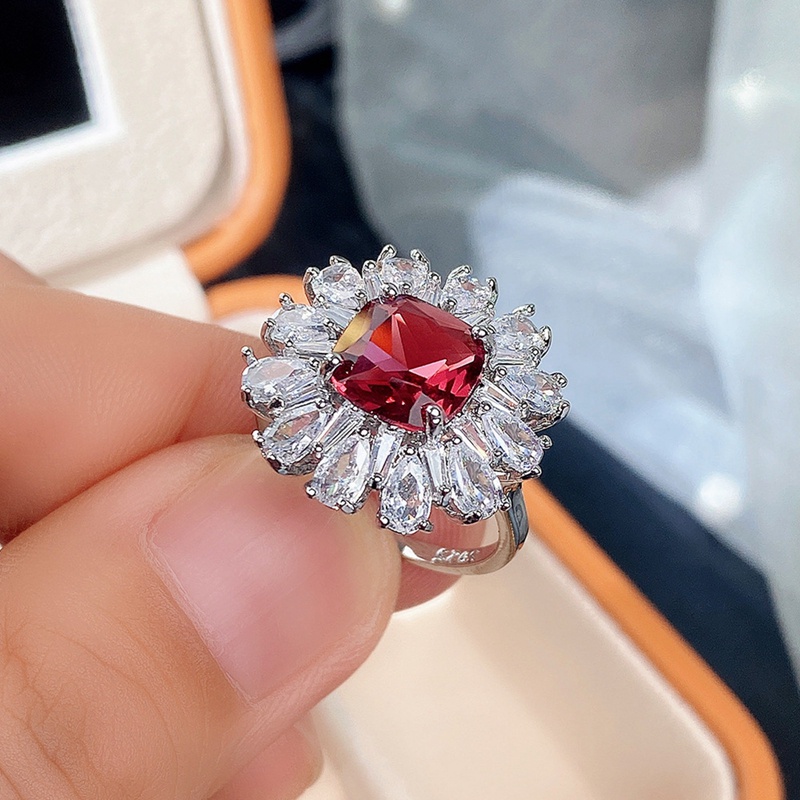 Trendi Mewah Cubic Zirconia Merah Cincin Wanita Briliant Akad Nikah Pesta Bridal Ring Hadiah Anniversary