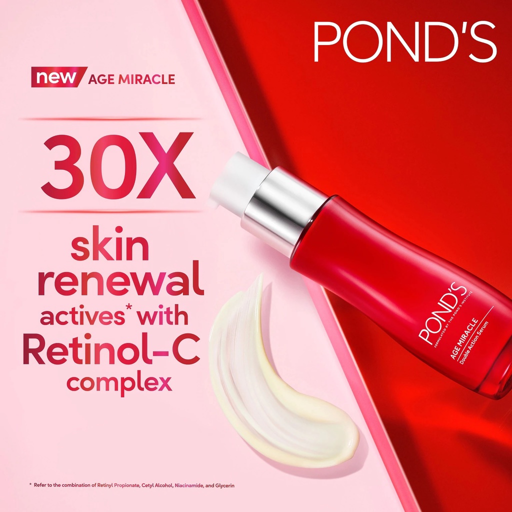 Pond's Age Miracle Serum Wajah Anti Aging + Glowing Serum With Retinol &amp; Niacinamide 30 ml / 15 ml - Varian Double Action / Ultimate Youth - Ponds Pond Serum Age Miracle Anti Aging Merah