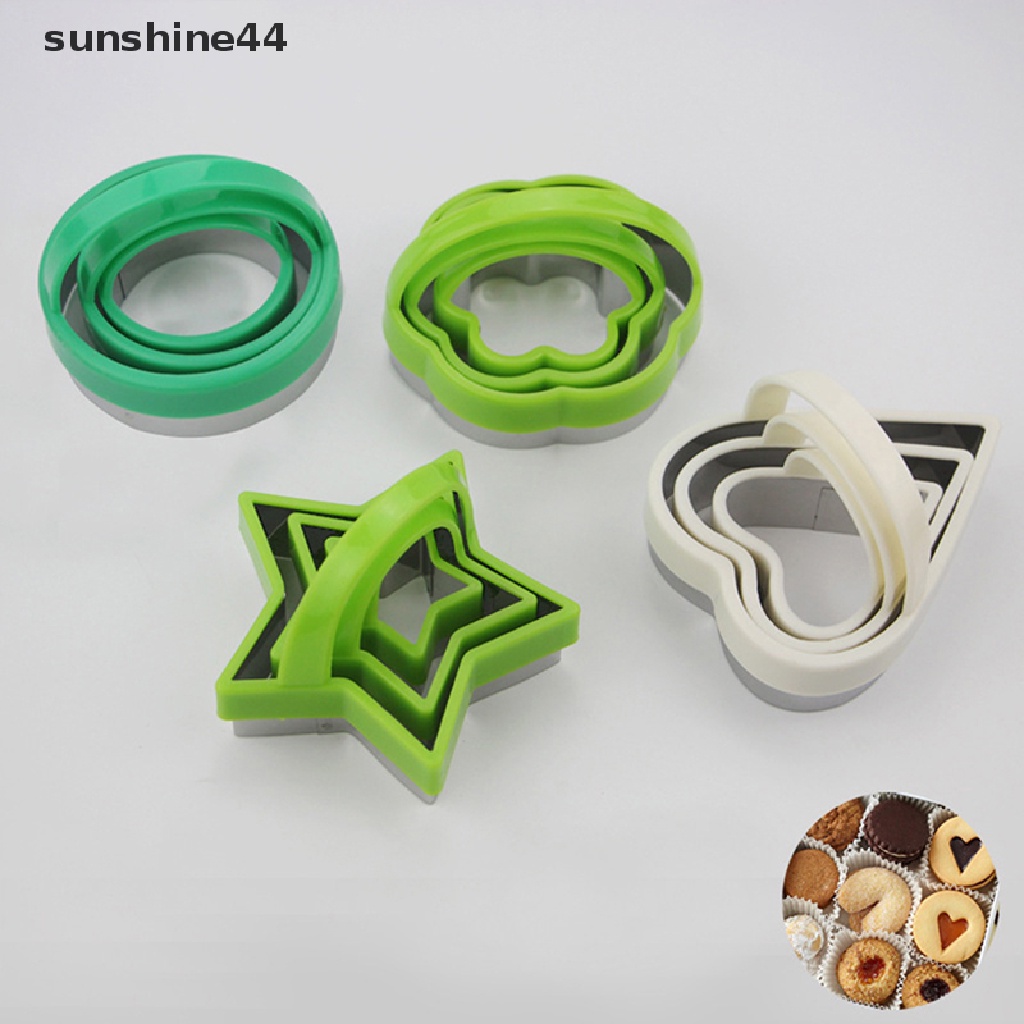 Sunshine 3Pcs/Set Cookie Sandwich Cutters Bentuk Geometri Cetakan Kue Kering Alat Baking.