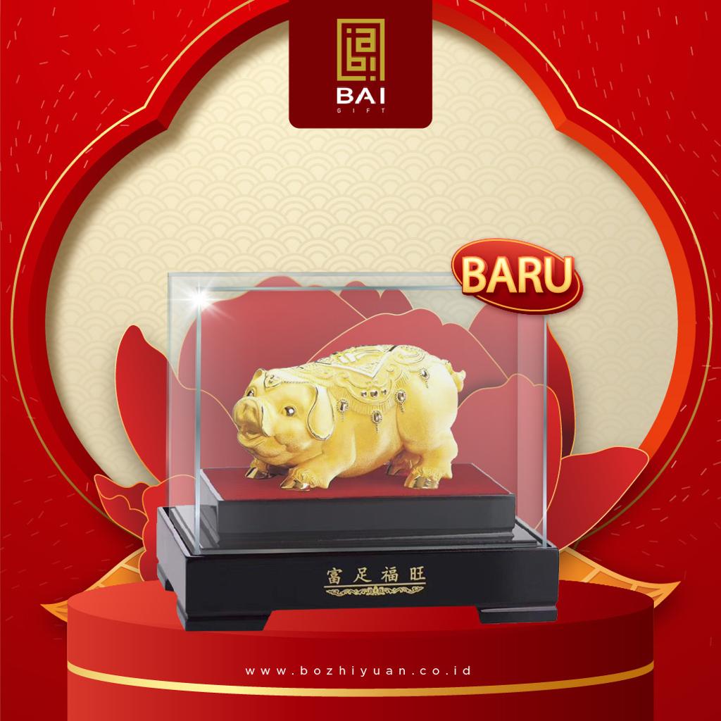 BAI GIFT PAJANGAN PATUNG SHIO BABI LAPIS EMAS 24K SIZE XL PATUNG SHIO BABI BERLAPIS EMAS 24K