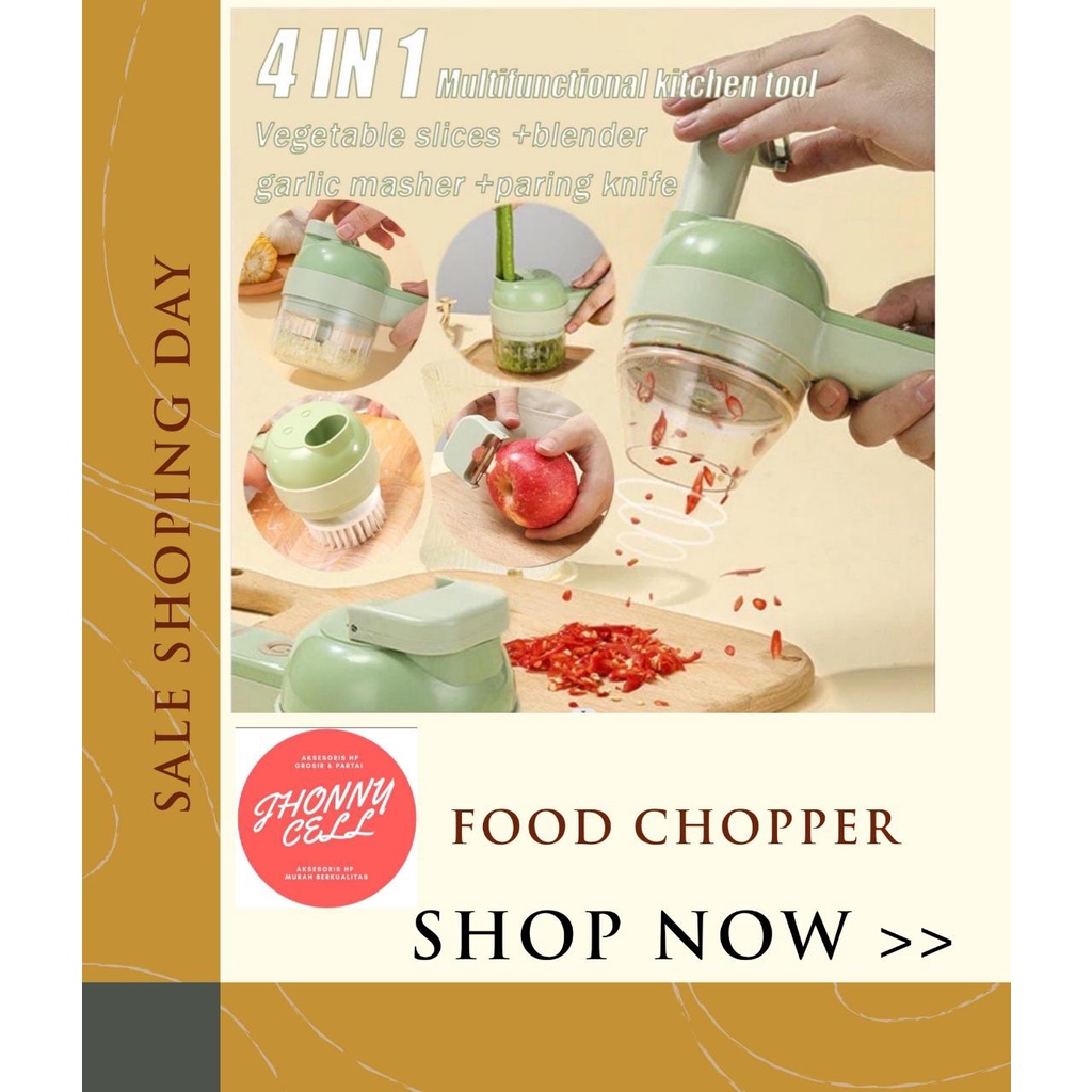 (JC)  Food Chopper Electrik 4 in 1 Alat Pemotong Sayuran / Bawang putih /blender cabe