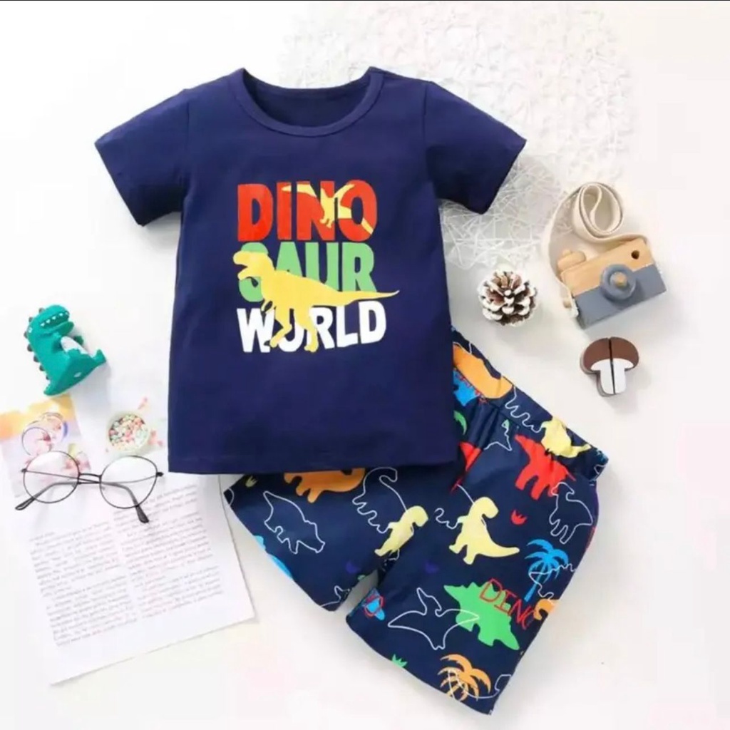 Setelan anak terbaru baju anak dino saur wurld  premium 1-5 tahun grosir