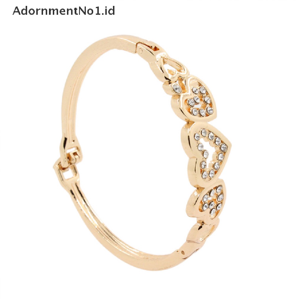 [AdornmentNo1] Hot Fashion Wanita Lady Lapis Emas Kristal Cuff Bangle Cinta Hati Pesona Gelang [ID]