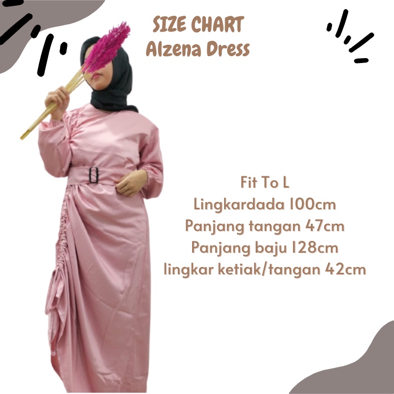 Baju Dress Kondangan Wanita Dewasa Alzena Dress Free Belt  Bahan Satin Premium LD 100Cm Fit To L / Fashion Muslim  Model Gamis Serut Atas Sampai Bawah Kekinian