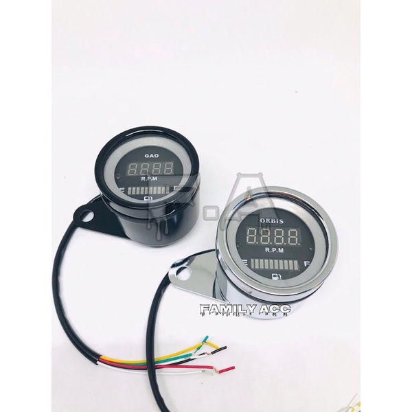 Speedometer Bulat 2in1 Digital Rpm plus Fuel Meter/ Amper Bensin Untuk Semua Jenis Motor Custom