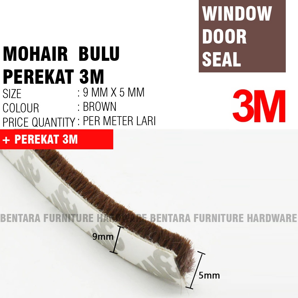 MOHAIR BULU 9X5 DENGAN PEREKAT 3M Window Door Seal Strip Brown Cokelat (INCLUDE PEREKAT DOUBLE TAPE) Moher Mohair Bulu Peredam Pintu Jendela