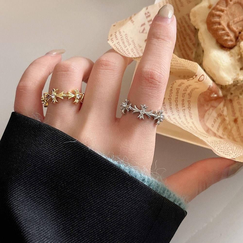 Mxbeauty Cincin Silang Trendy Simple Punk Keren Logam Kristal Gaya Korea Ring