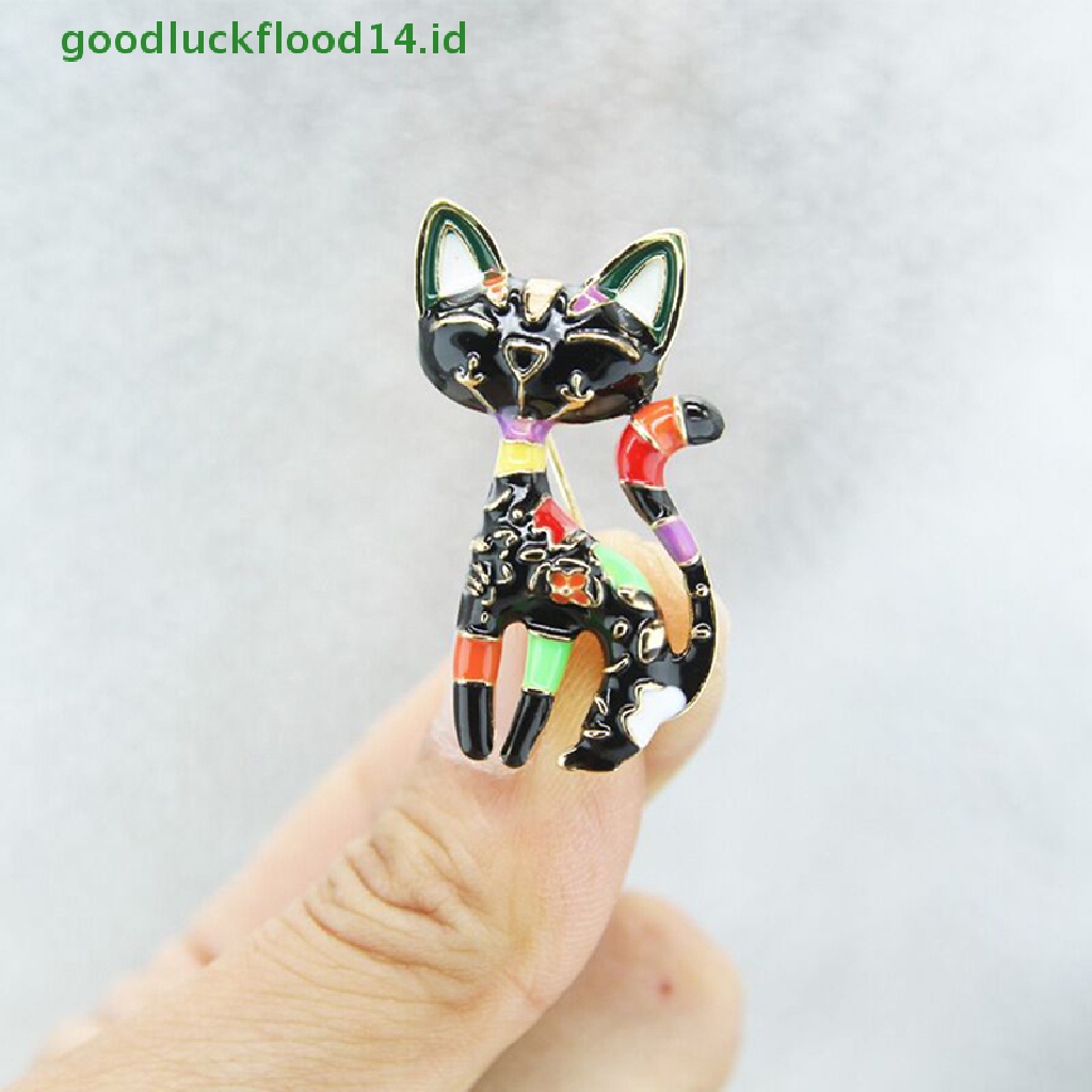 [GOOGFOUR] Pin Bros Enamel Kucing Angin Cina Bunga Warna-Warni Seni Abstrak Hewan Pin [TOP]