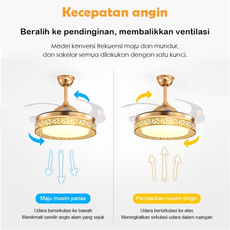 Home Lighting Lampu Plafon Kipas Angin Lampu Gantung Plafon Lampu Hias Rumah Gantung Ruang Tamu Remote Contorl Plafon Fan 3 Warna