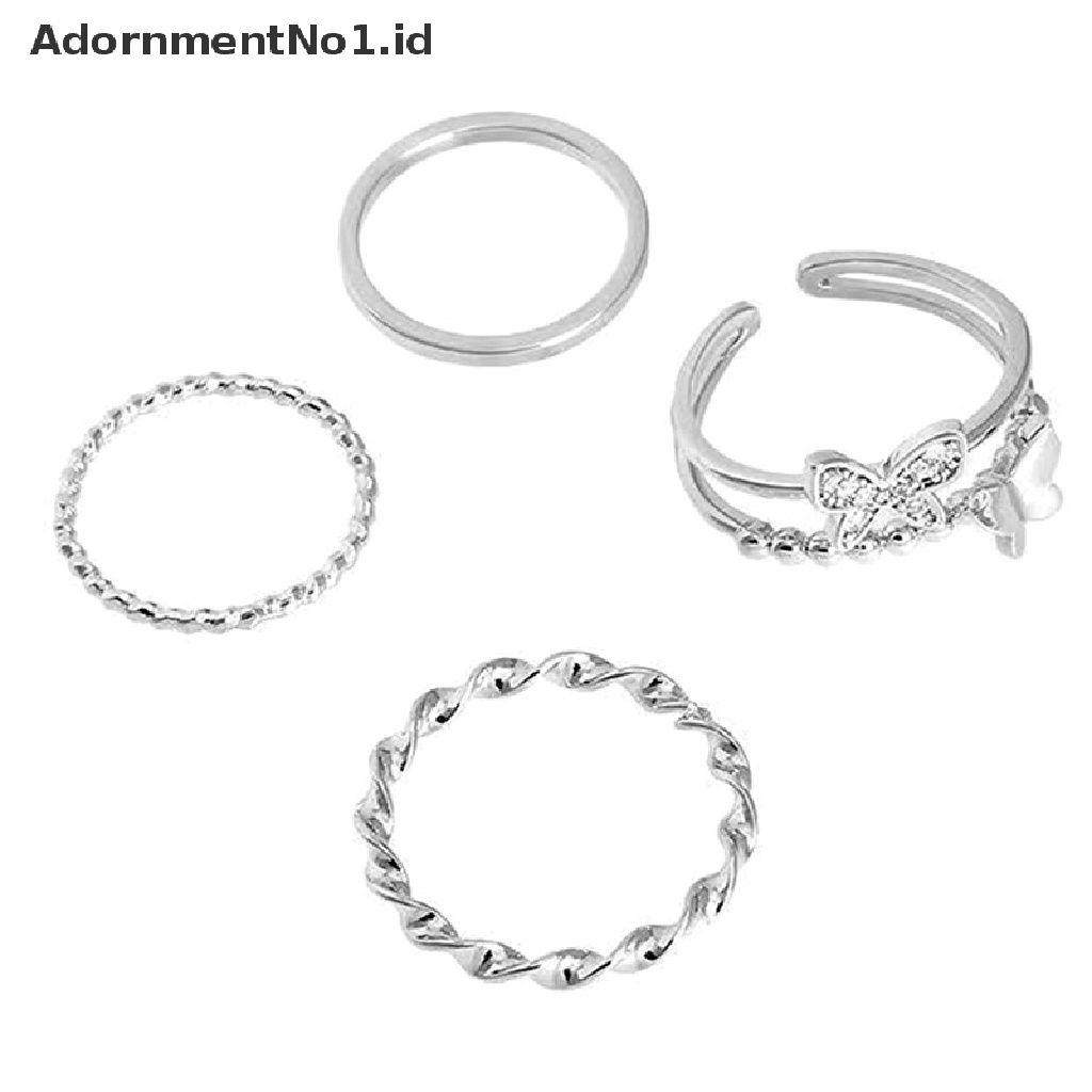 [AdornmentNo1] 3 Pcs/4 Pcs Hip Hop Punk Terbuka Dapat Disesuaikan Cincin Set Wanita Cincin Kupu-Kupu Logam Jari Cincin [ID]