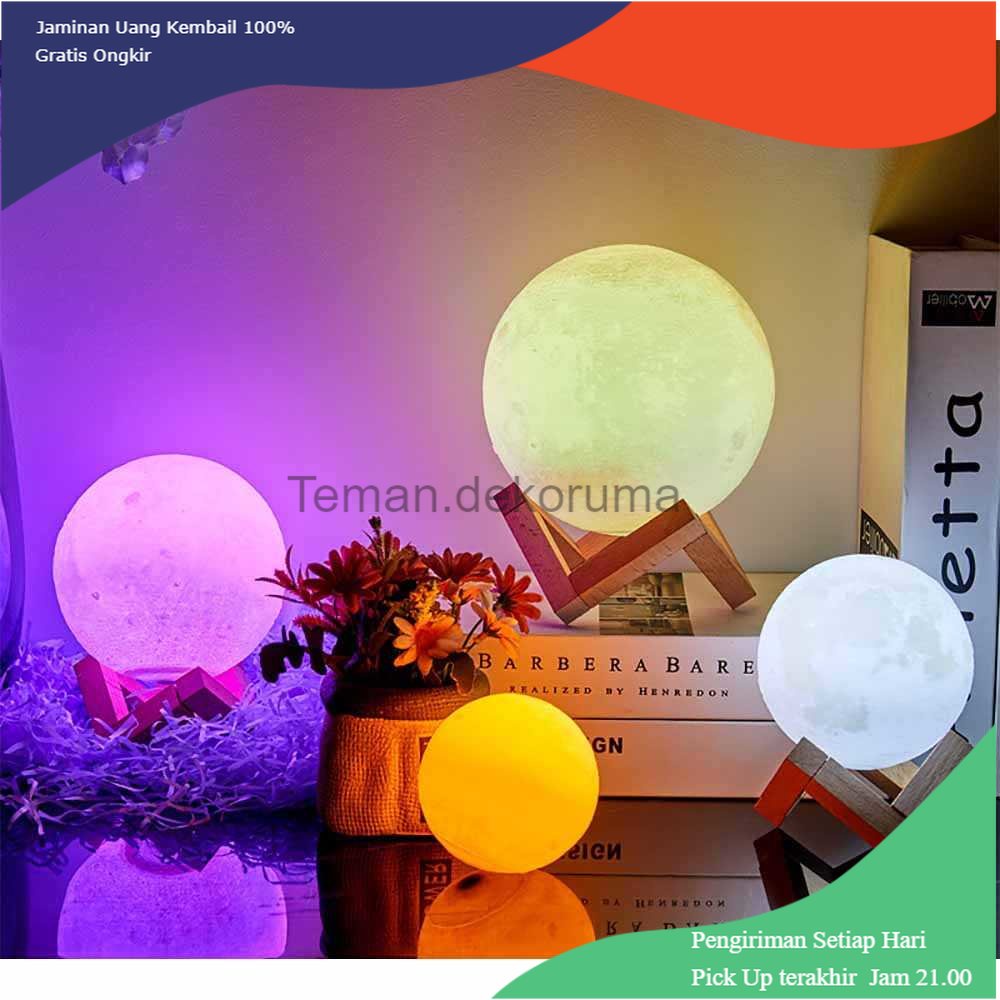 TD - LMP OUIO Lampu Tidur Bulan 3D Printed Moon Night Light Lamp 7 Color 1W 8cm - OU12