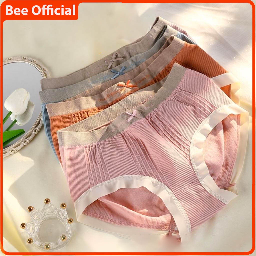 BEE - Celana Dalam Wanita Briefs Elastis Seamless Mid Waist Bahan Katun TM 8188