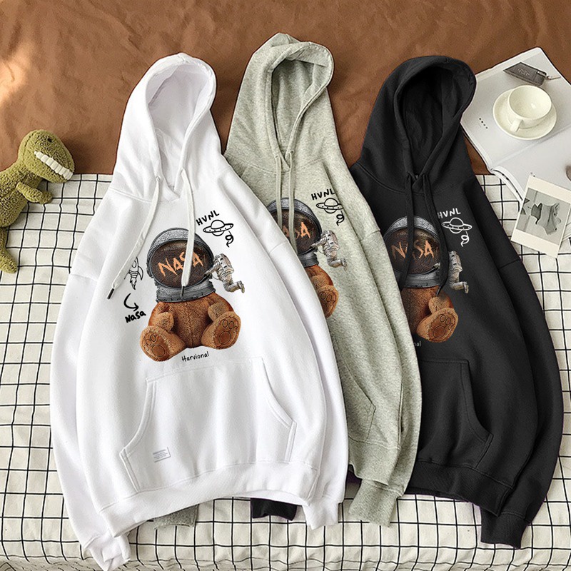 Parisdivarious Sweater Hoodie Jemper Astronout Bear Bahan Fleece Size S - XXL (Pria &amp; Wanita)