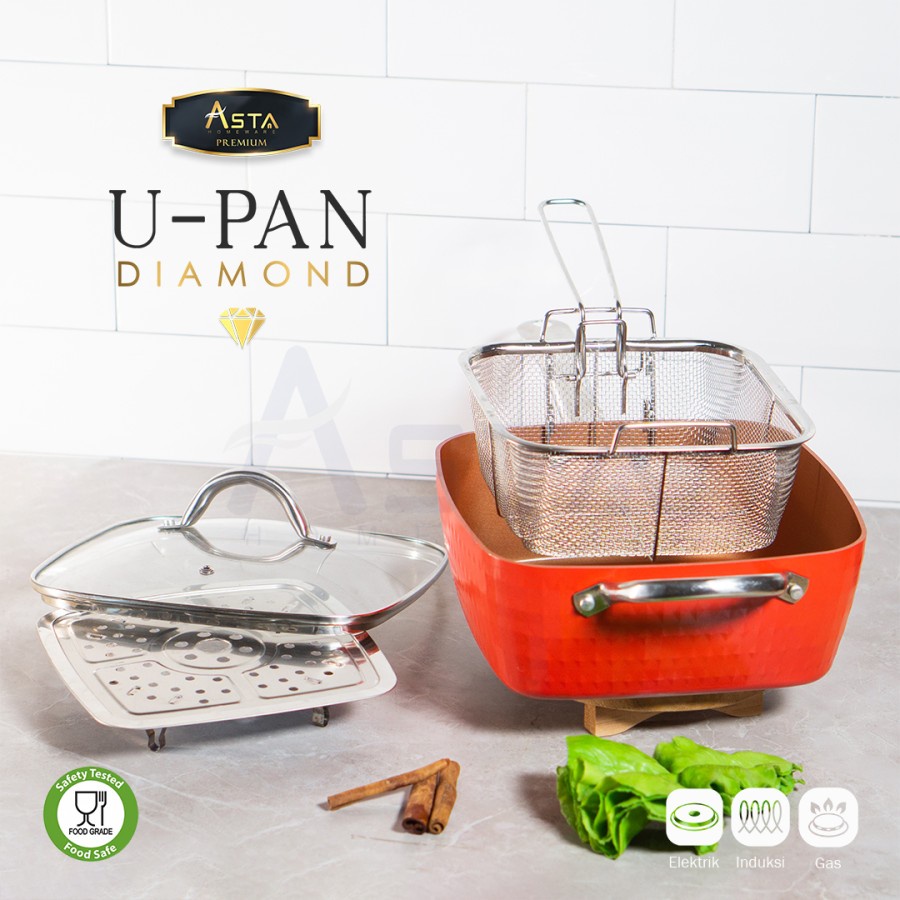 U-Pan Diamond Square Pan With Lid 24CM 6 IN 1 Panci Kotak / PENGGORENGAN