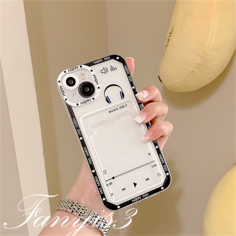 Compatible For IPhone 14 13 12 11 Pro Max X XR Xs Max 8 7 Plus SE 2020 Soft Case TPU Transparan Holder Kartu Musik Cover