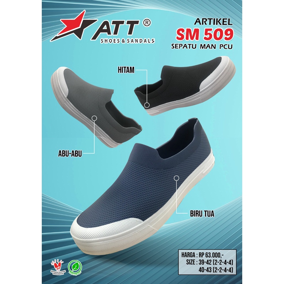 Sepatu Slip On Pria ATT SM 509 Karet Anti Air Lentur Trendy 39-43