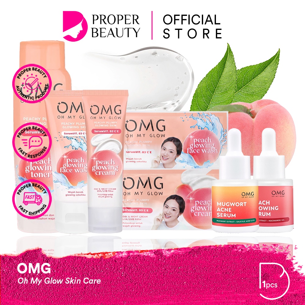 OMG Oh My Glow Skin Care Indonesia / Facial Wash Micellar Water Toner Essence Mist Serum Ampoule Day Night Cream Mask Sunscreen Moisturizer Lip Peeling Scrub / Glowing Brightening Acne / Skincare Face Treatmen Perawatan Kulit Wajah Muka Series Glow Kit