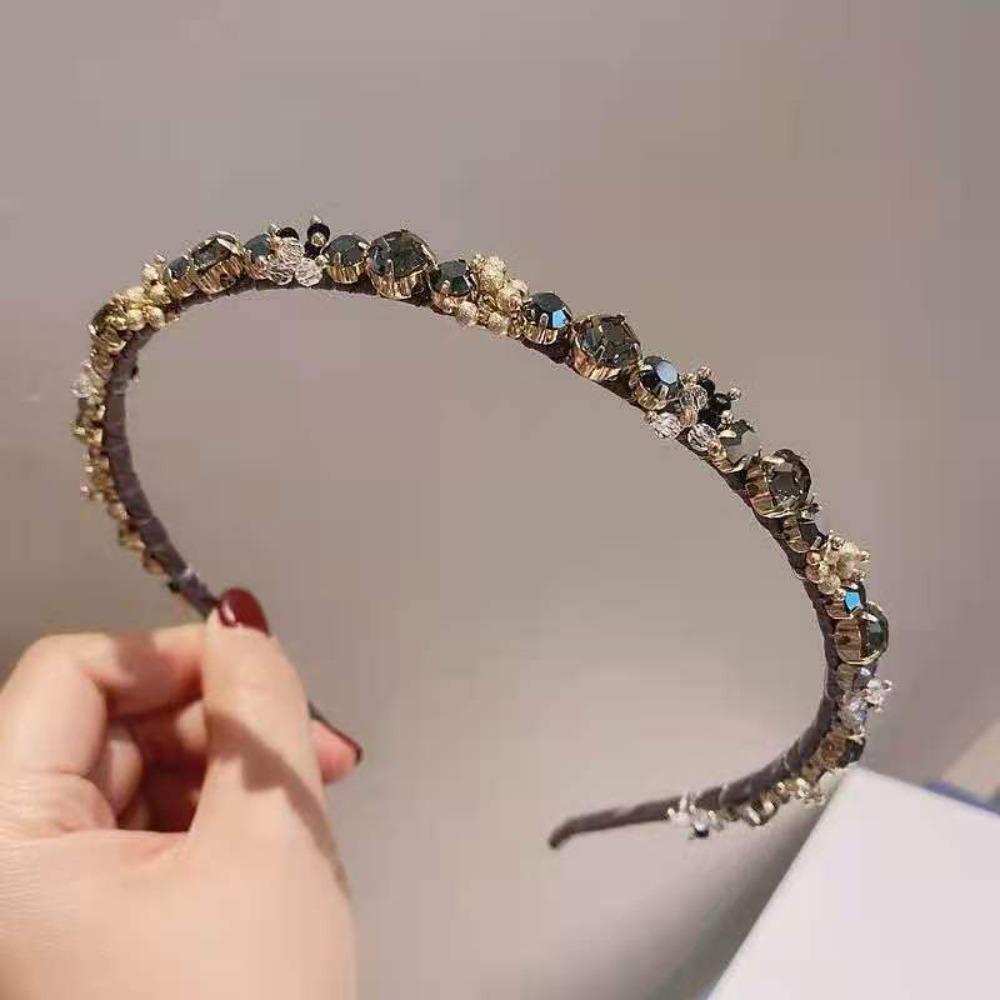 Needway   Gadis Rambut Hoop Retro Vintage Aksesoris Rambut Mewah Kristal Hairband Shiny Sweet Headband