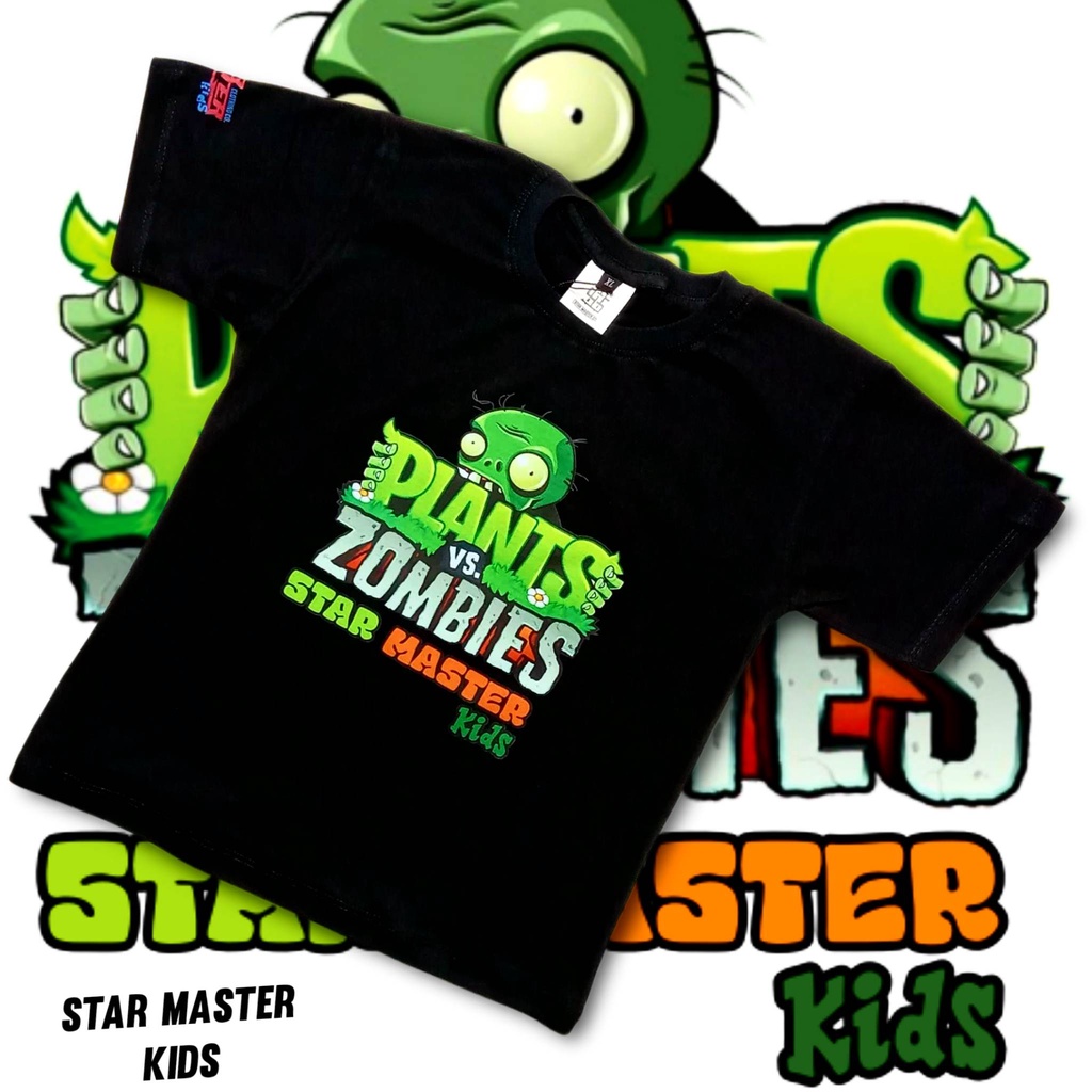 Kaos Anak Gambar Plants vs Zombies Warna Hitam Kaos Anak Umur 1-10 Tahun Baju Kaos Original Star Mas