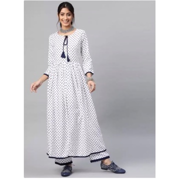 KURTI INDIA ASLI SIZE M 1 SET DENGAN BAWAHAN WARNA PUTIH / Mokshi  Women Kurta and Palazzo Set Visco