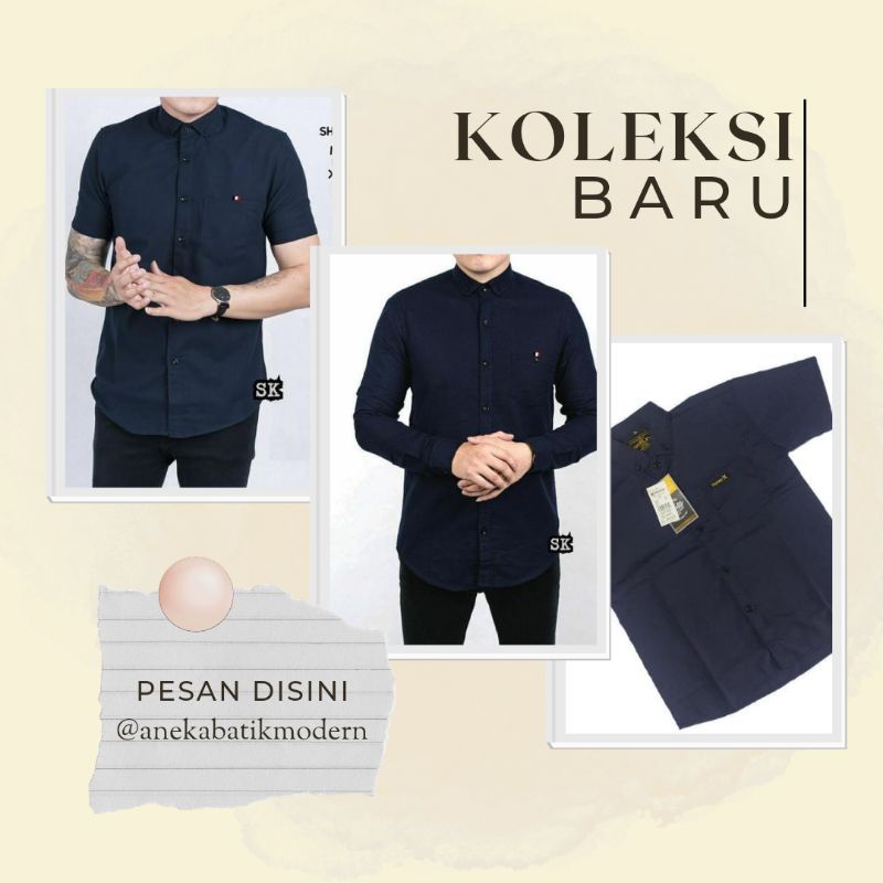 ATASAN KEMEJA HEM POLOS BASIC COUPLE AYAH ANAK LAKI LAKI COWOK WARNA BIRU DONGKER DONKER NAVY NAVI M