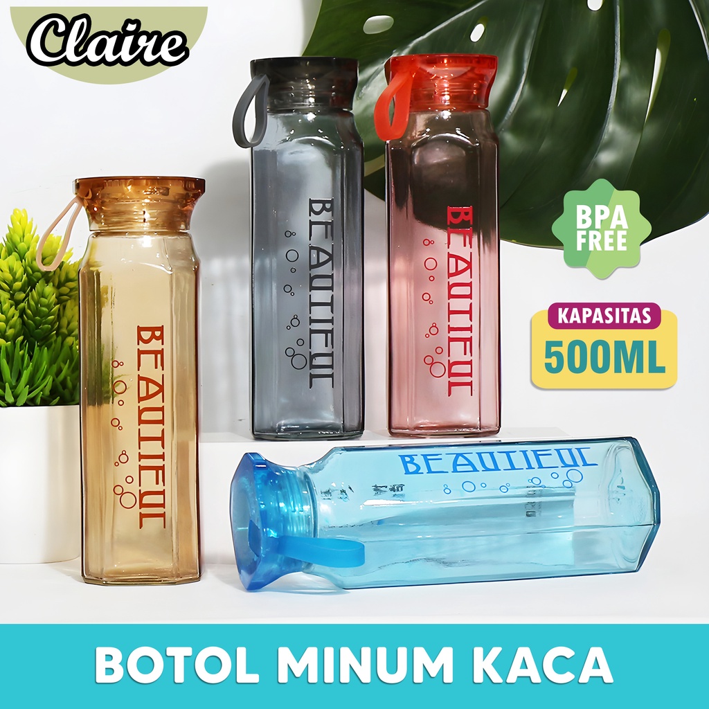 Botol Minum Kaca Beautiful 500ml / Botol Minum Kaca Bening