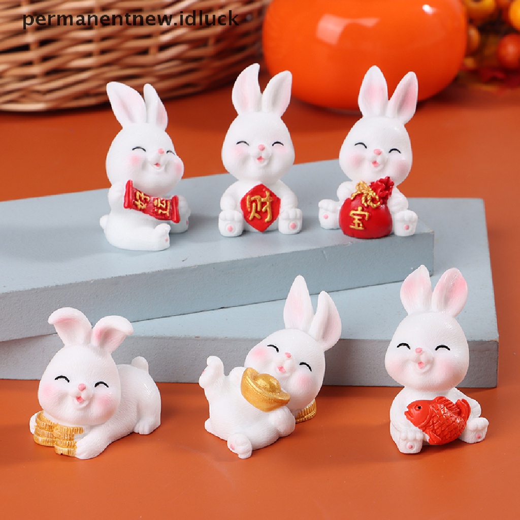 [luckypermanentnew] 4/6pcs/set Kartun Kelinci Keberuntungan Mikro Lanskap Resin Ornamen Berkebun [ID]