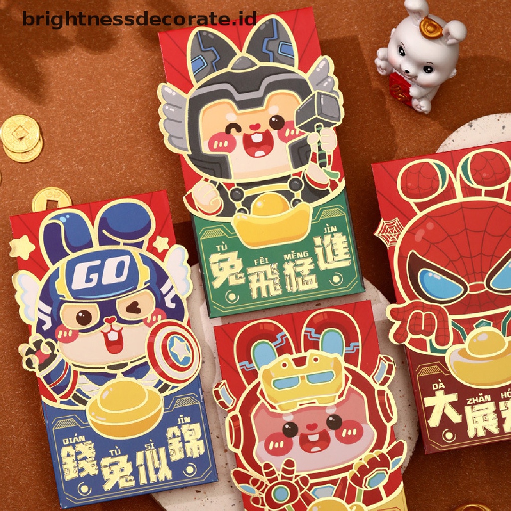 [Birth] 4pcs Chinese Rabbit Year Festival Hongbao Amplop Uang Keberuntungan Kartun Anak Hadiah Persediaan Tahun Baru Untuk Festival Musim Semi Beruntung Merah Tas Kantong Kantong [ID]