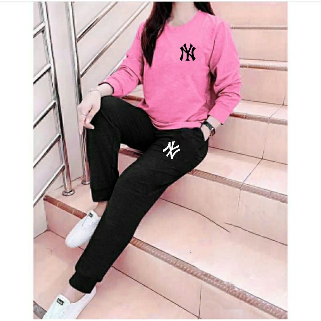 setelan Baju Lengan Panjang wanita NY baju + jogger Trendy setelan Distro keren