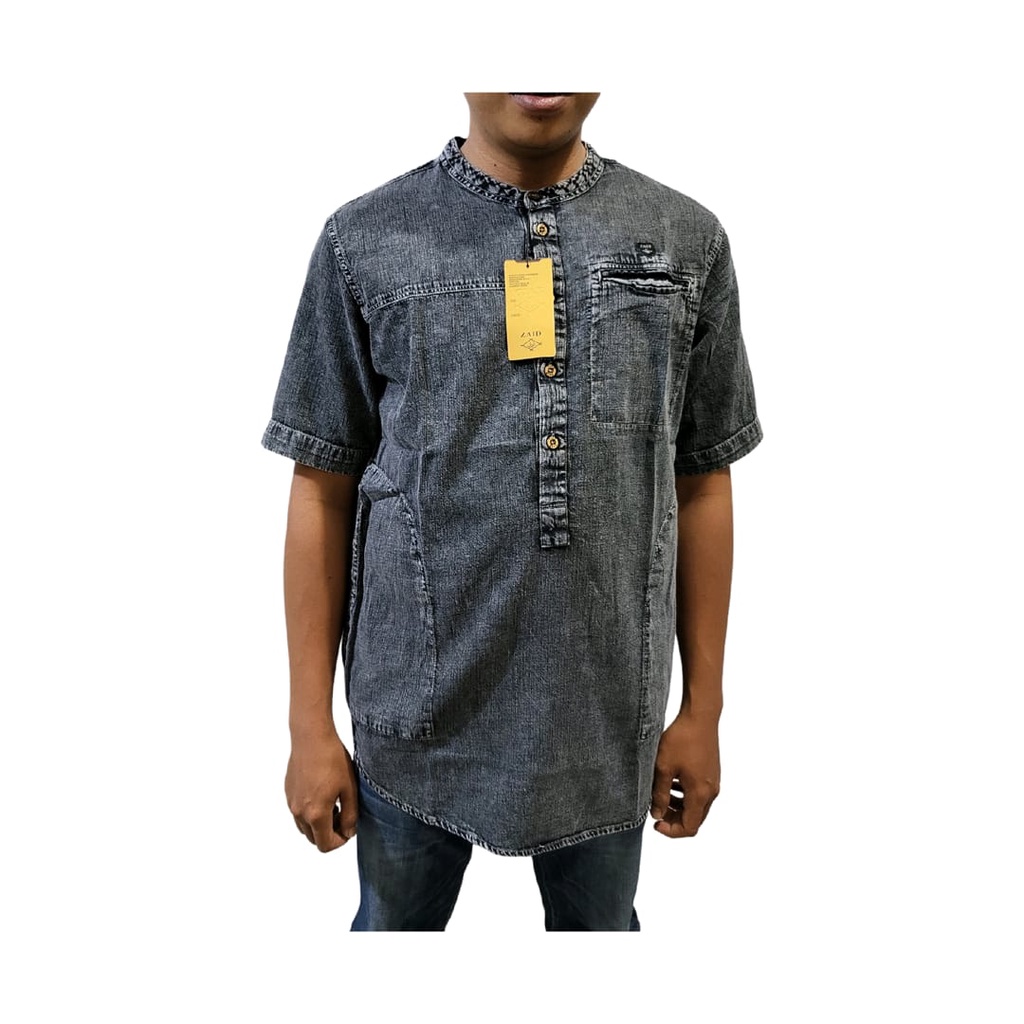 Baju Koko Pria Style Muslim KekinianTerbaru Kurta Pakistan Lengan Pendek Bahan Denim Premium Branded Bisa Bayar di Tempat( Brand ZAID)