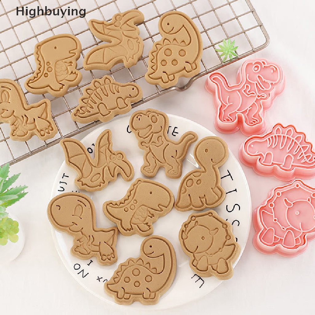 Hbid 8Pcs/Set Kartun Dinosaurus Cookie Cutters 3D Plastik Pressable Biskuit Cetakan Cookie Stamp Dapur Baking Pastry Bakeware Alat Perlengkapan Baking DIY Glory