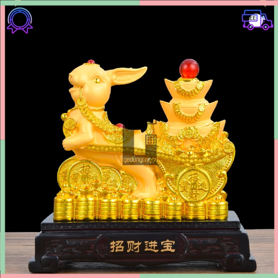 Pajangan Patung Hiasan Dekorasi Kado Hadiah Imlek Sincia Fengshui Shio Sio Sheshio Hewan 12 Animal Zodiak Bintang Binatang Hewan Kelinci Rabbit Rejeki Keberuntungan Feng Shui Kuningan Gold Emas Doff Tahun Baru Cina Sio Kelinci 2023 Ukuran Kecil Mini Besar